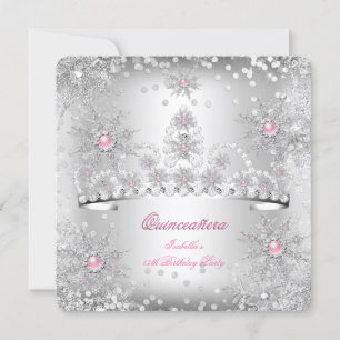 Quinceanera Licht Roze Zilver Winter Wonderland Kaart