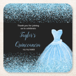 Quinceanera Lichtblauw Faux Glitter Kartonnen Onderzetters