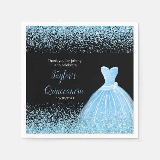 Quinceanera Lichtblauw Faux Glitter Servet (Voorkant)