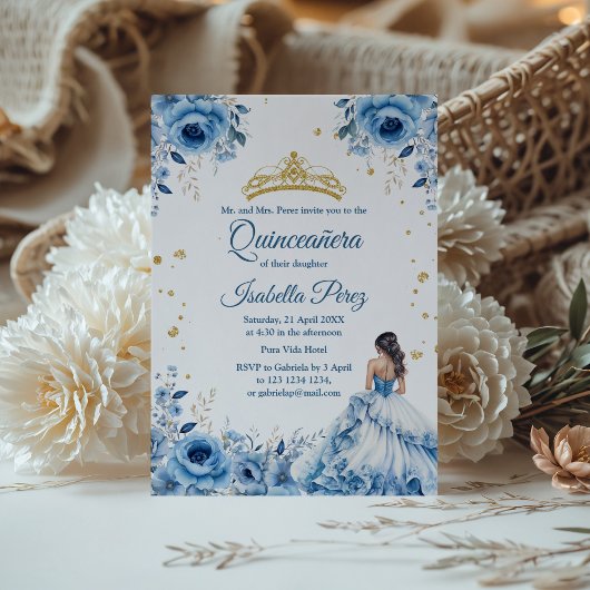 Quinceanera Lichtblauwe Prinses Jurk Tiara Kaart