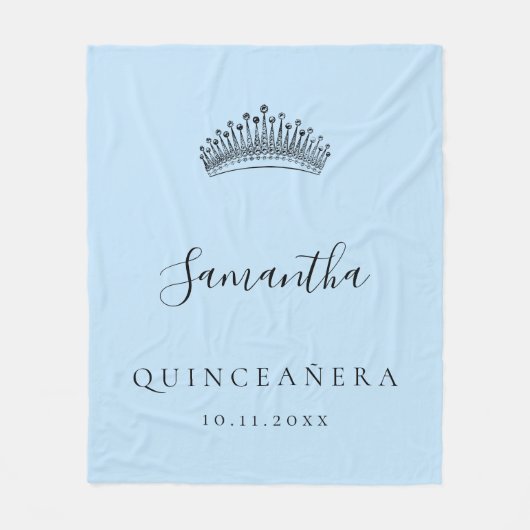 Quinceanera lichtblauwe tiara crown name fleece deken (Voorkant)