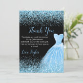 Quinceanera Light Blue Dress Faux Glitter Bedankkaart (Staand voorkant)