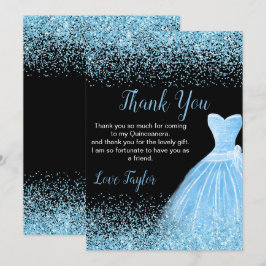Quinceanera Light Blue Dress Faux Glitter Bedankkaart