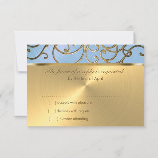 Quinceanera Light Blue en Gold Filigree Swirls Kaart (Achterkant)