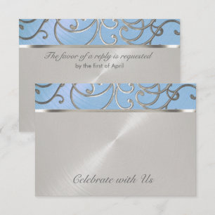 Quinceanera Light Blue en Silver Filigree Swirls Kaart