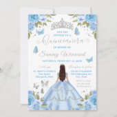 Quinceañera Light Blue Princess Brunette Girl Kaart (Voorkant)