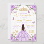 Quinceañera Light Purple Princess Brunette Girl Kaart (Voorkant)