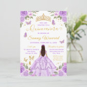 Quinceañera Light Purple Princess Brunette Girl Kaart (Staand voorkant)