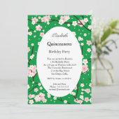 Quinceanera Light Roze bloblobloemen Groen Kaart (Staand voorkant)