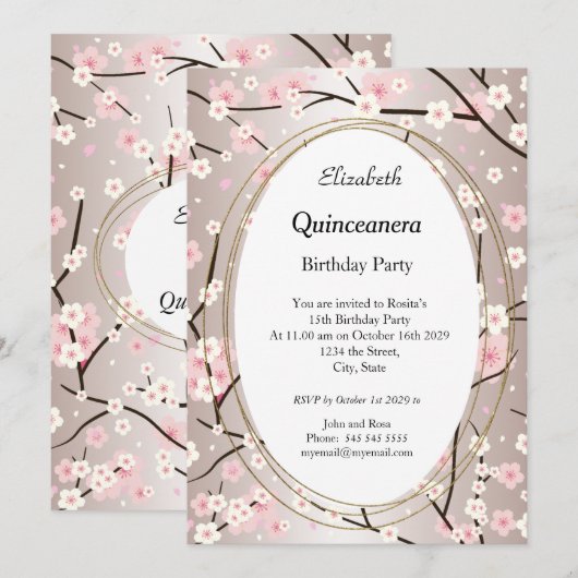 Quinceanera Light Roze bloblobloemen Kaart (Voorkant / Achterkant)