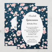 Quinceanera Light Roze bloemen Blauw Kaart (Voorkant / Achterkant)