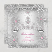 Quinceanera Light roze Silver Winter Wonderland Kaart (Voorkant / Achterkant)