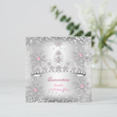 Quinceanera Light roze Silver Winter Wonderland Kaart (Staand voorkant)