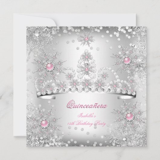 Quinceanera Light roze Silver Winter Wonderland Kaart (Voorkant)