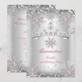 Quinceanera Light roze Silver Winter Wonderland Kaart (Voorkant / Achterkant)