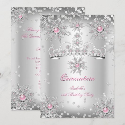 Quinceanera Light roze Silver Winter Wonderland Kaart (Voorkant / Achterkant)
