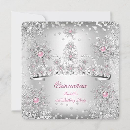 Quinceanera Light roze Silver Winter Wonderland Kaart (Voorkant)