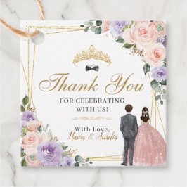 Quinceañera Lila Blush Bloemen Twins Jongen Meisje Bedankjes Labels