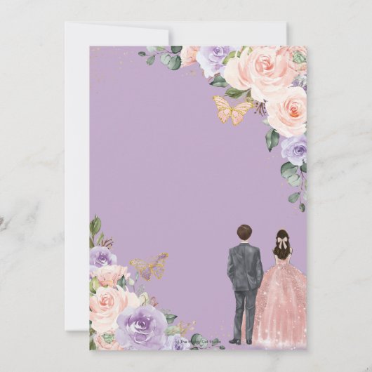 Quinceañera Lila Blush Bloemen Twins Jongen Meisje Kaart (Achterkant)