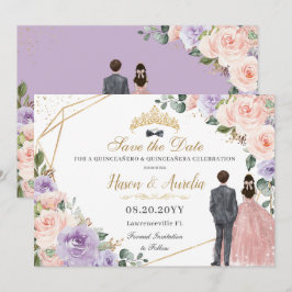 Quinceañera Lila Blush Bloemen Twins Jongen Meisje Save The Date