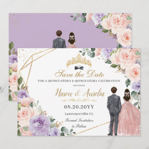 Quinceañera Lila Blush Bloemen Twins Jongen Meisje Save The Date