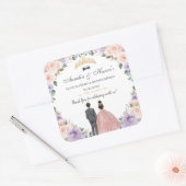 Quinceañera Lila Blush Bloemen Twins Jongen Meisje Vierkante Sticker (Envelop)