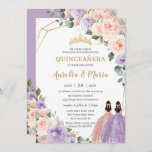 Quinceañera Lila Blush Floral Roos Gold Twins Kaart<br><div class="desc">Pas deze mooie quinceañera-uitnodiging gemakkelijk en snel aan met eigen tekst. Druk op de knop Aanpassen om de stijl en plaatsing van de tekst verder te herschikken en te formatteren. Overeenkomende objecten in de winkel! c) De Happy Cat Studio</div>