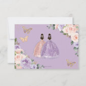 Quinceañera Lila Blush Floral Roos Gold Twins RSVP Kaartje (Achterkant)