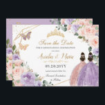 Quinceañera Lila Blush Floral Roos Gold Twins Save The Date<br><div class="desc">c) De Happy Cat Studio</div>