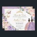 Quinceañera Lila Blush Floral Roos Gold Twins Save The Date<br><div class="desc">c) De Happy Cat Studio</div>