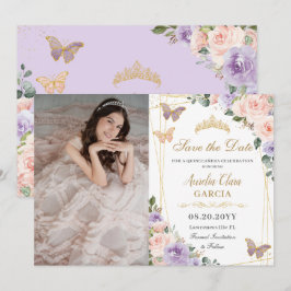 Quinceañera Lila Blush Floral Verjaardag Foto Save The Date