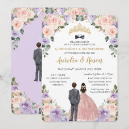 Quinceañera Lila Blush Flowers Twins Jongen Meisje Kaart