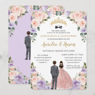 Quinceañera Lila Blush Flowers Twins Jongen Meisje Kaart