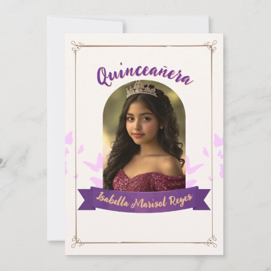 Quinceañera Lila Elegant Princess Invitation Kaart (Achterkant)