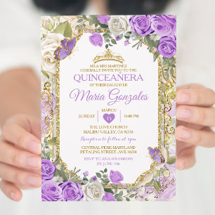 Quinceañera Lila & Gouden Kroon Mexicaanse Vlinder Kaart