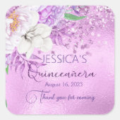 Quinceanera Lila Paars Floral Glitter Sticker (Voorkant)