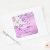 Quinceanera Lila Paars Floral Glitter Sticker (Envelop)