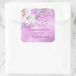 Quinceanera Lila Paars Floral Glitter Sticker