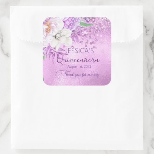 Quinceanera Lila Paars Floral Glitter Sticker (Tas)