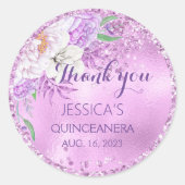 Quinceanera Lila Paars Floral Glitter Sticker (Voorkant)