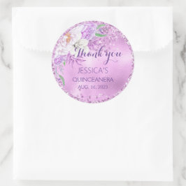 Quinceanera Lila Paars Floral Glitter Sticker