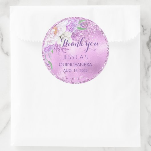 Quinceanera Lila Paars Floral Glitter Sticker (Tas)