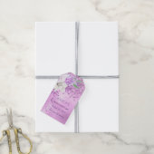 Quinceanera Lila Paars Glitter Floral Gift Label Cadeaulabel (Met Touw)