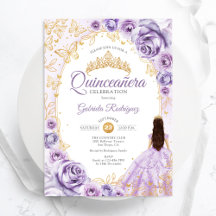 Quinceanera Lila Paars Goud Bloem