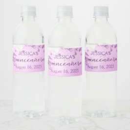 Quinceanera lila paars mini-waterlabel waterfles etiket