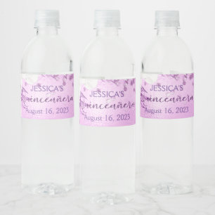 Quinceanera lila paars mini-waterlabel waterfles etiket