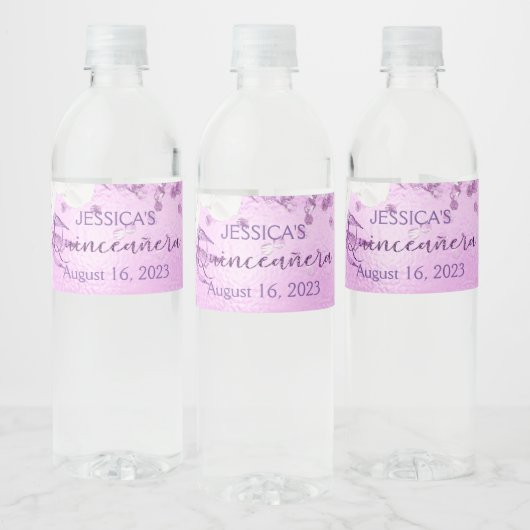 Quinceanera lila paars mini-waterlabel waterfles etiket (Flessen)