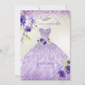 Quinceanera Lila Paars Silver Glitter Gown Invit Kaart (Voorkant)