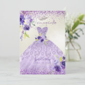 Quinceanera Lila Paars Silver Glitter Gown Invit Kaart (Staand voorkant)