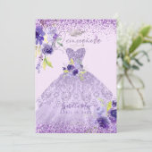 Quinceanera Lila Paars Silver Glitter Gown Invit Kaart (Staand voorkant)